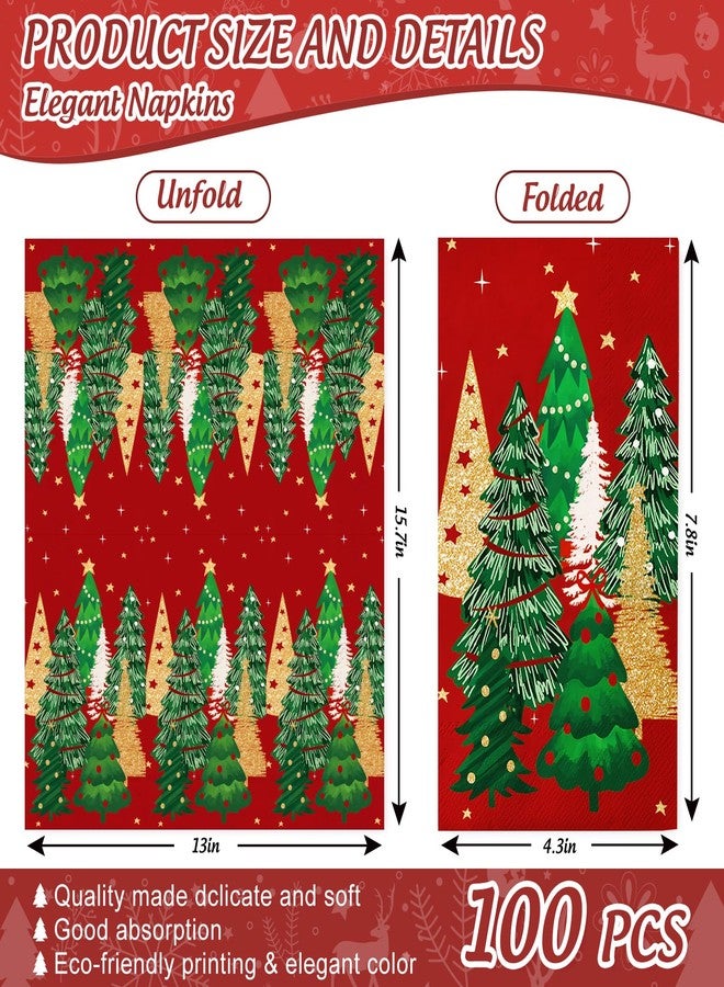 JarThenaAMCS مناديل ضيوف عيد الميلاد من جارثينا إيه إم سي إس، 100 قطعة، مزينة بشجرة عيد الميلاد، مصنوعة من ورق ذهبي لامع، للاستخدام مرة واحدة، مناسبة للعشاء، ولتزيين طاولات حفلات الأعياد. - Image 2